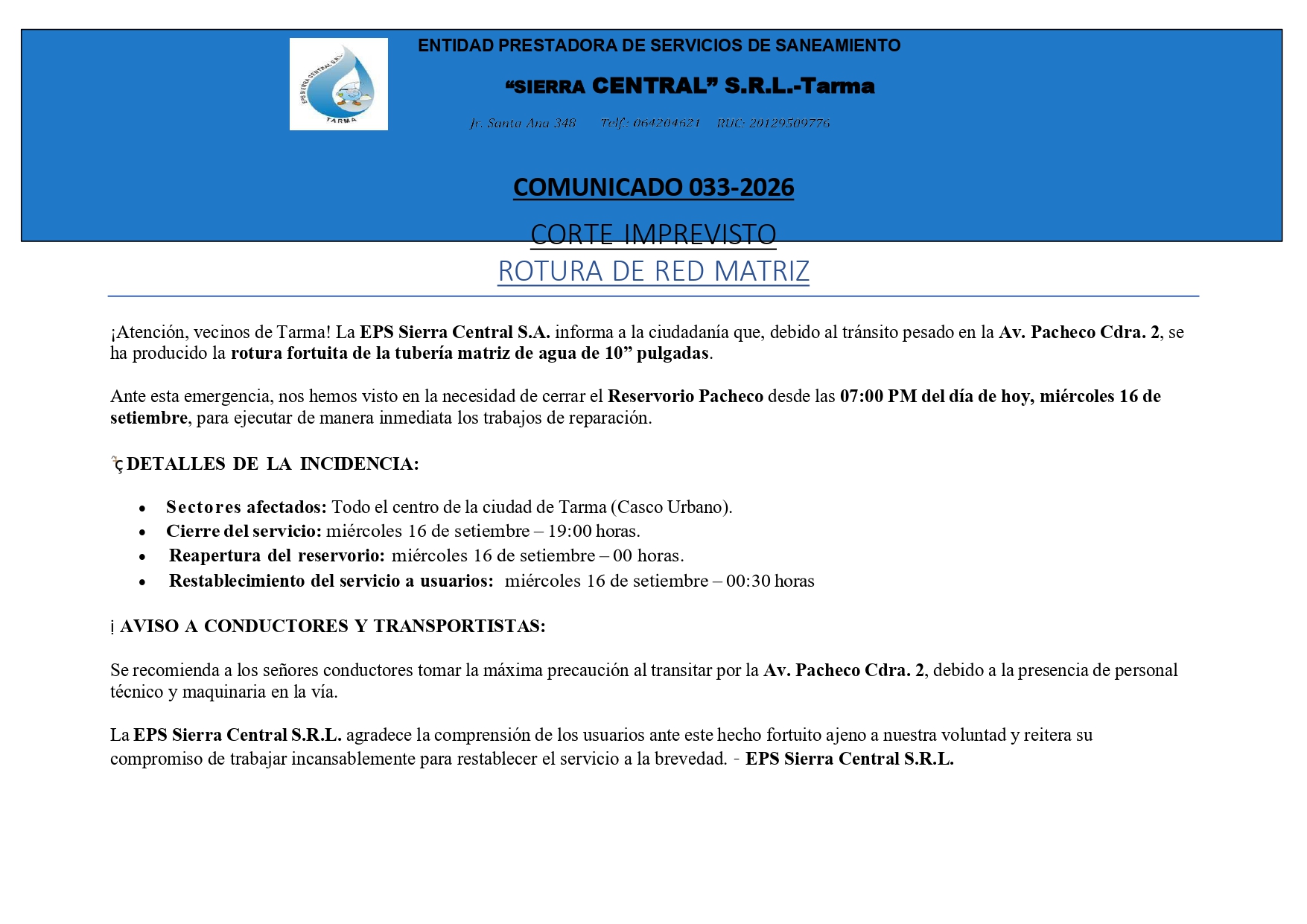 Mantenimiento de linea de conduccion
